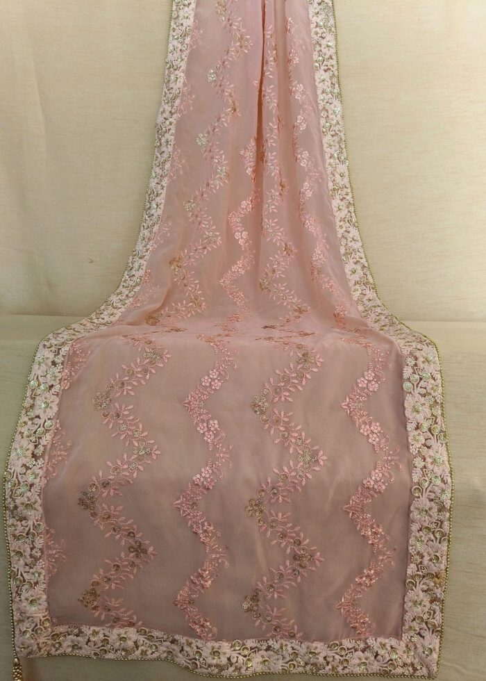 Pink Resham Embroidery Groom Shawl Dupatta