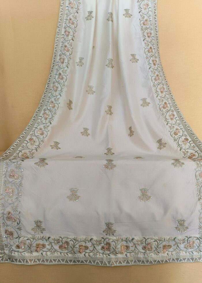 Off White Multi Embroidery Silk Groom Dupatta