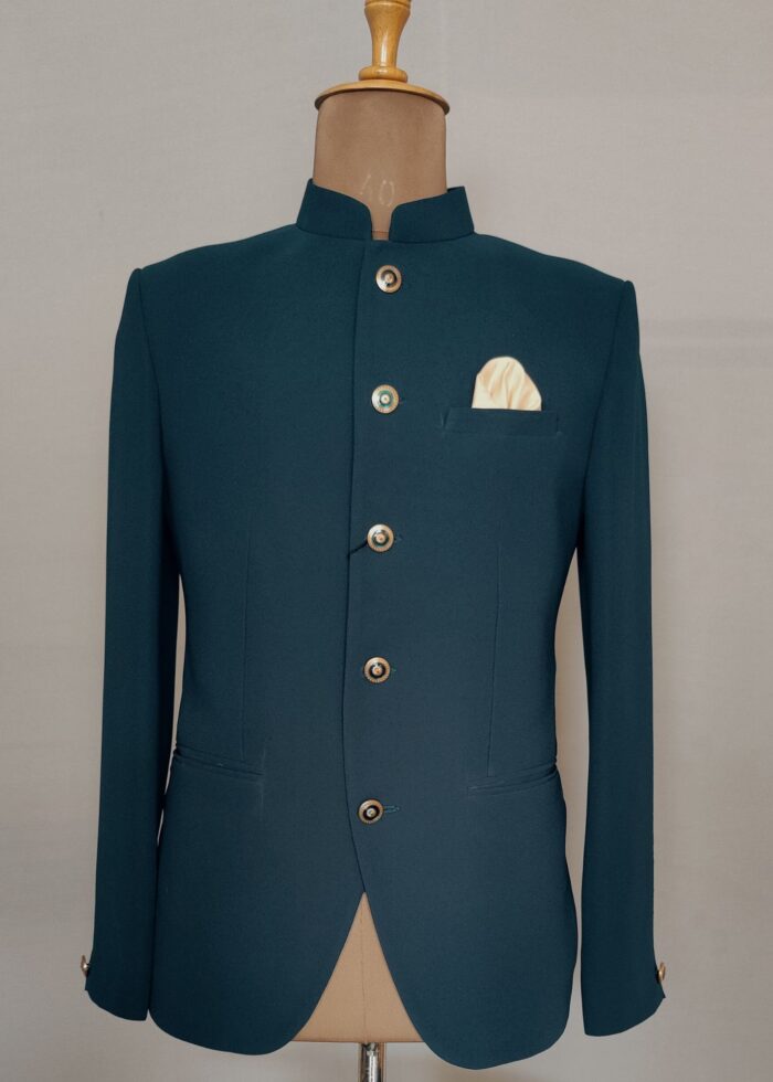 Blue Solid Classic Jodhpuri Suit
