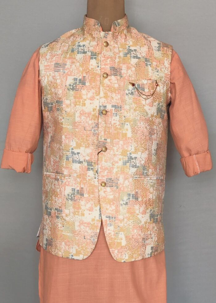 Peach Abstract Pattern Kurta Jacket Set