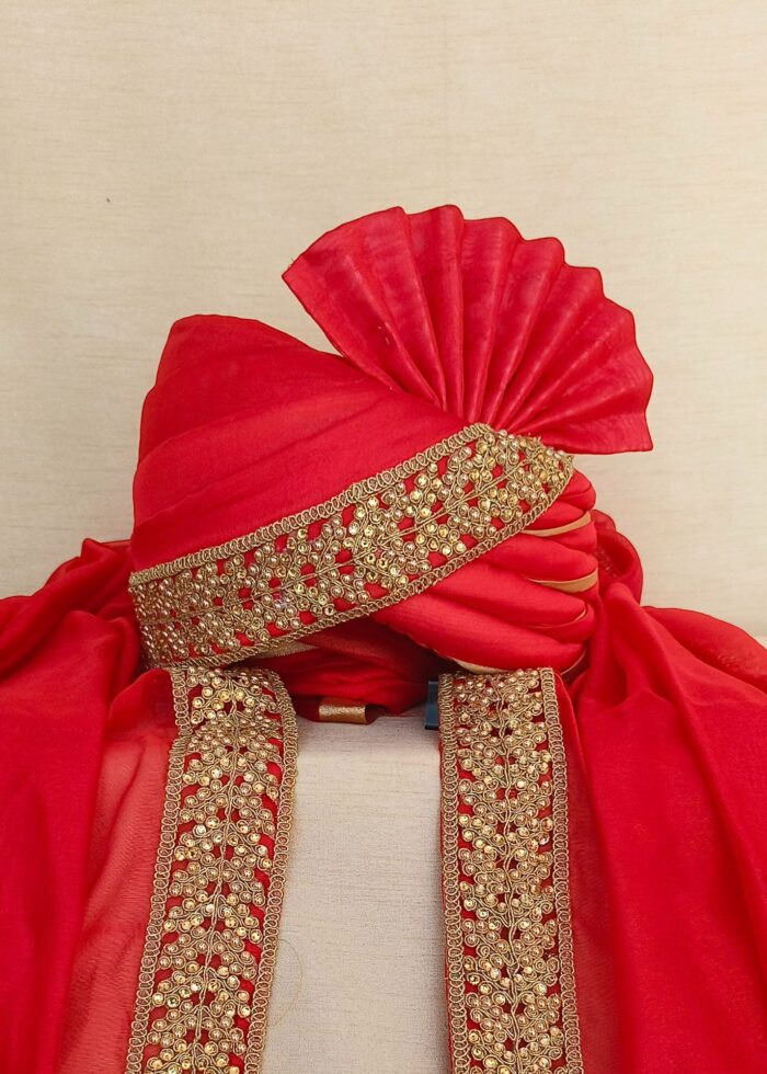 Red Chanderi Safa And Dupatta Combo Set