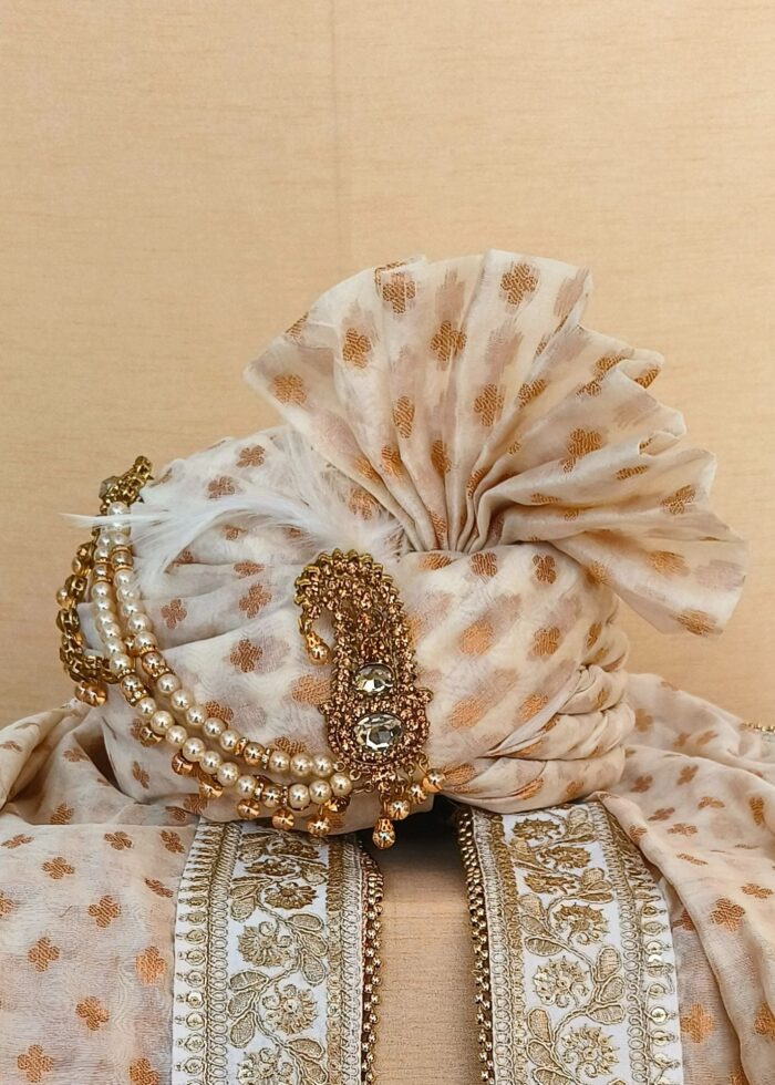 Golden Chanderi Zari Motifs Safa Stole Combo