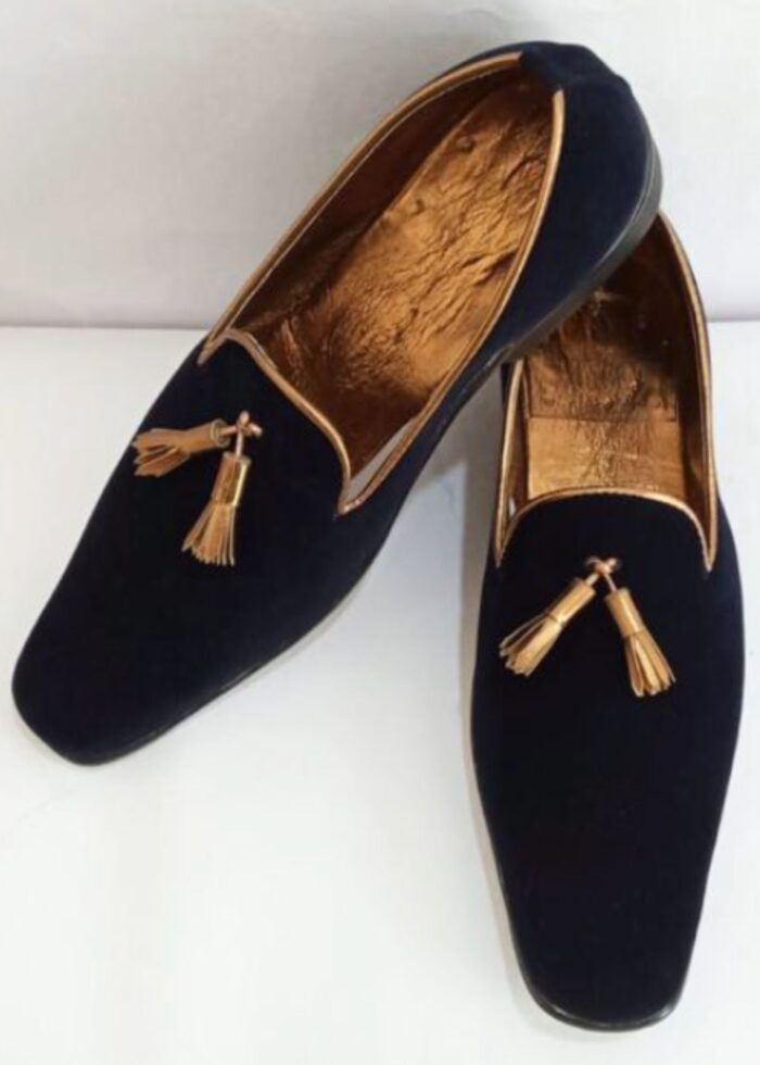 Navy Blue Suede Loafers Slip-Ons for Mens