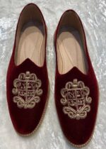 Maroon Hand Embroidery Suede Loafers for Mens