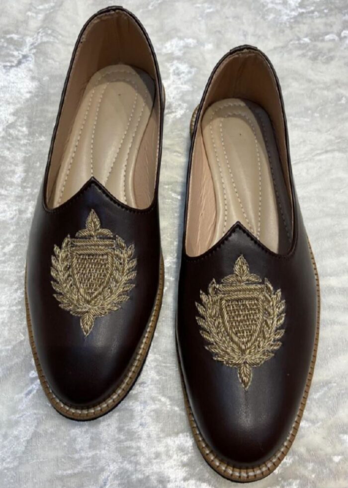 Brown Hand Work Leather Loafers for Mens
