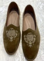 Golden Hand Embroidery Suede Loafers for Mens