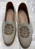 Cream Hand Embroidery Suede Loafers for Mens