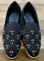 Black Hand Work Suede Loafers for Mens