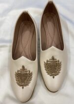Cream Hand Work Leather Loafers for Mens