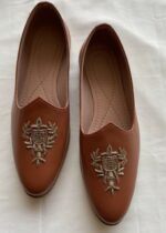 Tan Brown Hand Embroidery Mens Loafer Shoe