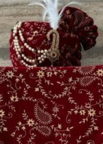 Maroon Print Velvet Groom Safa Dupatta Set