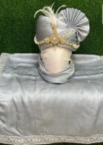 Grey Silk Safa Dupatta Set for Groom