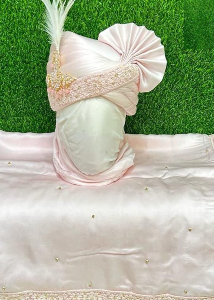 Light Pink Silk Safa Dupatta Set for Groom