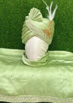 Pista Green Silk Safa Dupatta Set for Groom