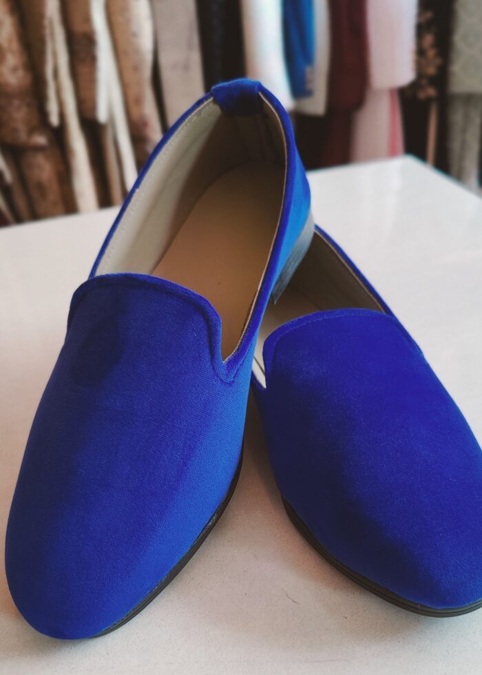 Royal Blue Solid Velvet Loafers for Mens