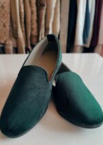 Bottle Green Solid Velvet Loafers for Mens