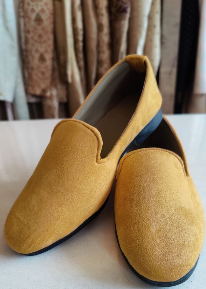 Tan Solid Velvet Loafers for Mens