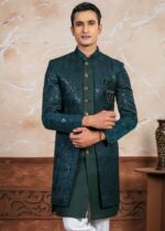 Teal Green Sequin Embroidery Indo Western Set