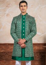 Green Designer Open Indo Western Set