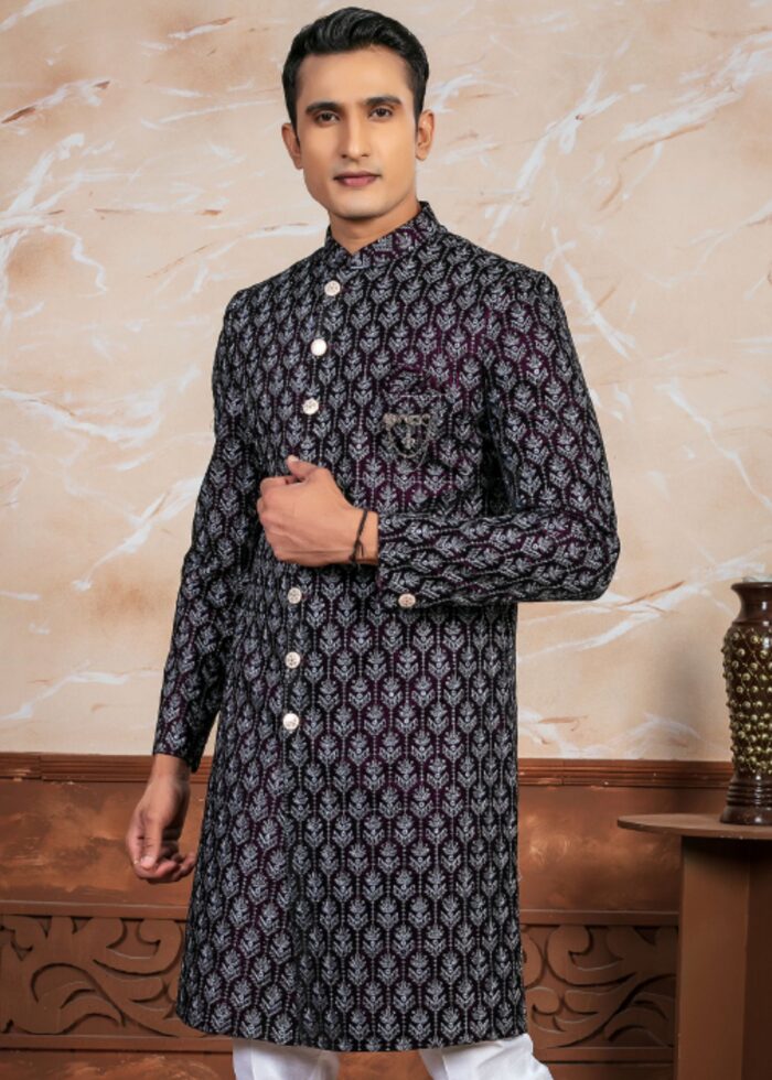 Wine Self Designer Open Indo Western Set