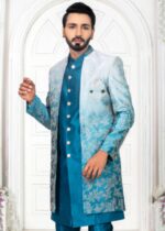 Blue Shaded Open Indo Western Set