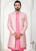 Hot Pink Embroidered Open Indo Western Set