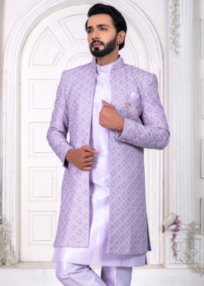 Purple Designer Open Indo Western Set