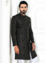 Black Self Embroidered Indo Western Set