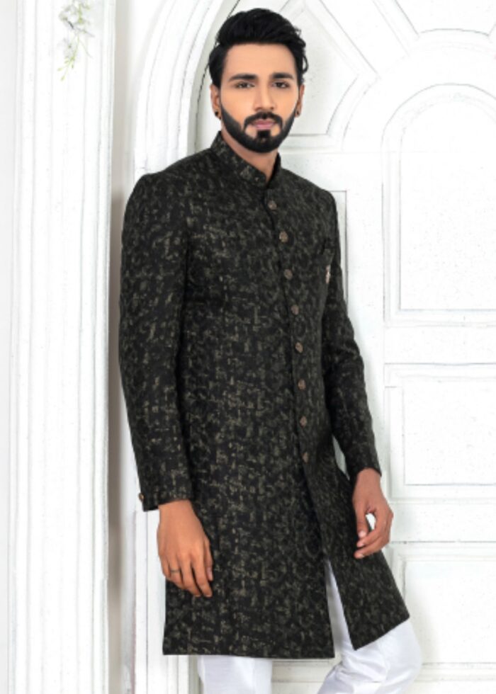 Black Self Embroidered Indo Western Set