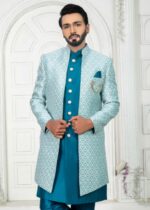 Teal Blue Open Indo Western Set