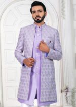 Purple Embroidered Open Indo Western Set