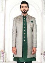 Grey & Green Open Indo Western Set