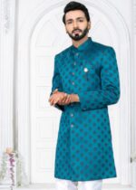 Blue Embroidered Indo Western Set