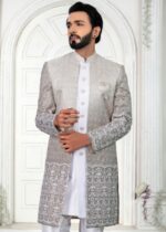 Cream Embroidered Open Indo Western Set