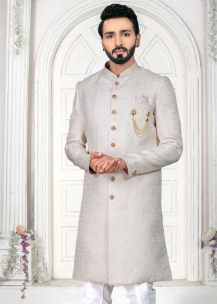 Light Grey Embroidered Indo Western Set