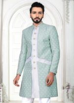 Aqua Jacquard Indo Western Set