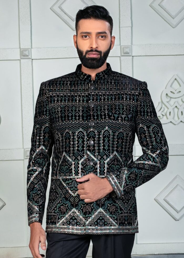 Black Designer Jodhpuri Suit for Mens