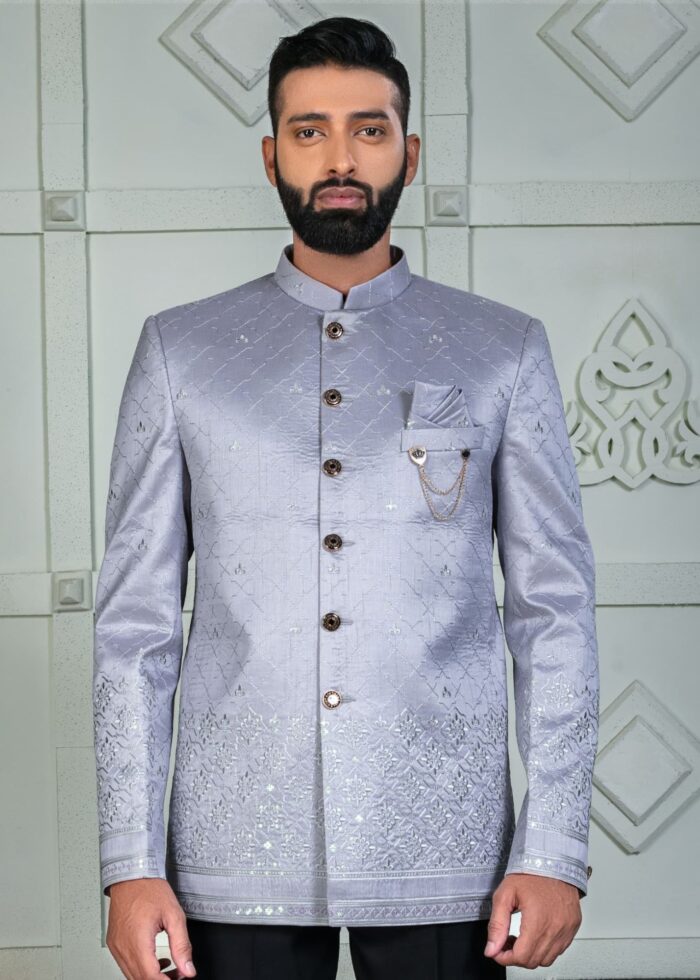 Light Grey Designer Jodhpuri Suit for Mens