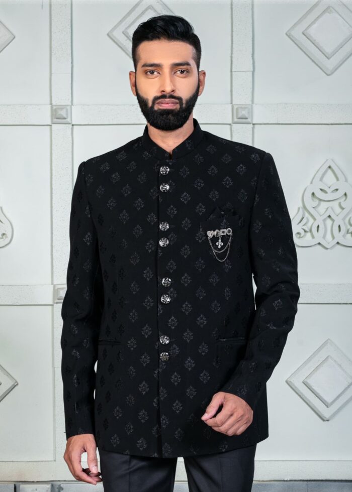 Black Brocade Jodhpuri Suit for Mens