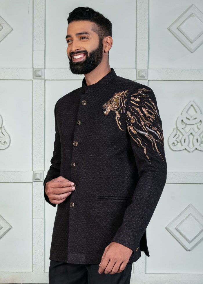 Black Embroidered Jodhpuri Suit for Mens
