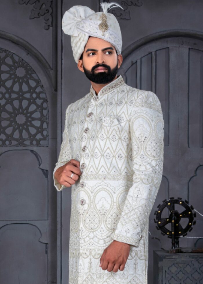 Off White Designer Sherwani for Groom