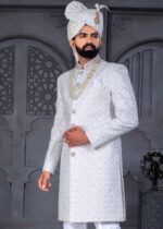 White and Cream Designer Sherwani for Groom