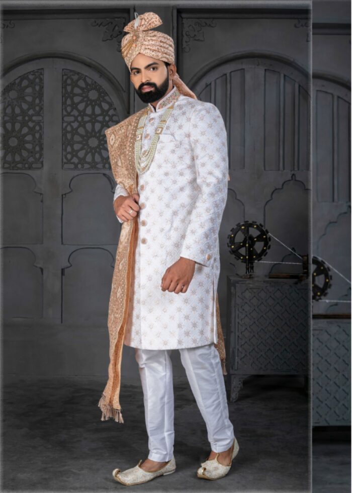 White Designer Sherwani for Groom