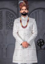 White and Maroon Designer Sherwani for Groom